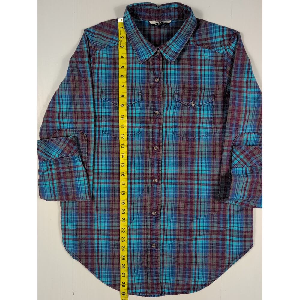 KAVU Men’s L Plaid Flannel Shirt Blue Teal Maroon Long Sleeve Casual Outdoor - Picture 11 of 14